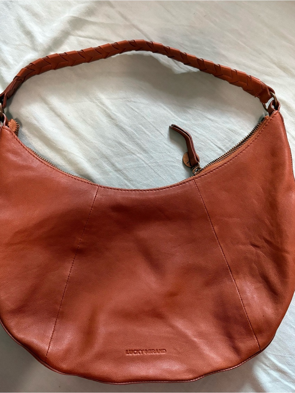 Lucky Brand Rust Leather Braided-Handle Hobo